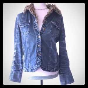 Live A Little Denim Faux Fur soft collar Jacket
